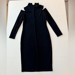 Travelers By Chico’s Elegant Black Cold Shoulder Mock Neck Dress Size 4